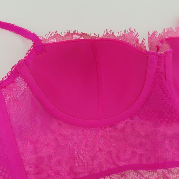 Victorias Secret 32D Dream Angels Lined Demi Underwire Pink Lace Corset Bra - Picture 9 of 15